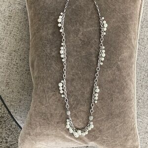 White House Black Market Silver-Tone Pearl Cluster Long Necklace